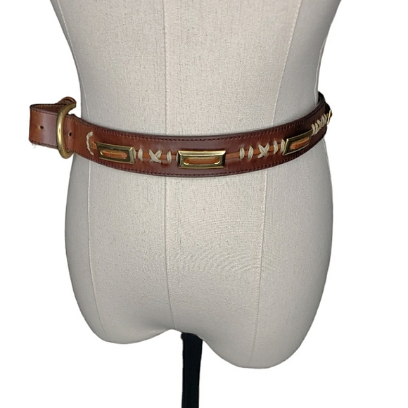 The Leather Shop Brass Buckle Brass Decorative Crossstiching Western Boho Belt… - Picture 2 of 5